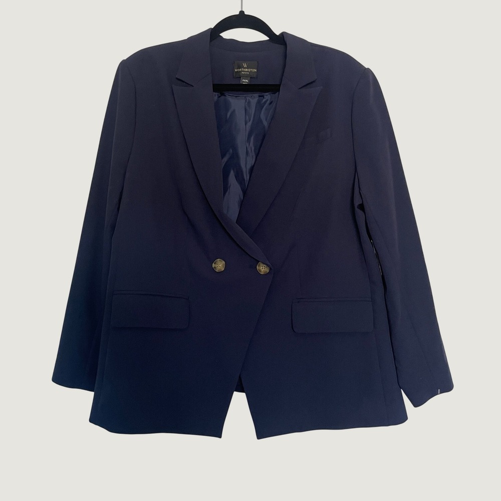 Worthington Blazer PXXL Navy Double Breasted Petite Professional Career Jacket